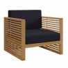 Modway Carlsbad 6-Piece Teak Wood Outdoor Patio Set in Natural Navy - Armchair in Front Side Angle - Modway Carlsbad 6-Piece Teak Wood Outdoor Patio Set in Natural Navy - Armchair in Front Side Angle