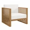 Modway Carlsbad 6-Piece Teak Wood Outdoor Patio Set - Natural White - Armchair in Front Side Angle - Modway Carlsbad 6-Piece Teak Wood Outdoor Patio Set - Natural White - Armchair in Front Side Angle
