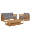 Modway Carlsbad 3-Piece Teak Wood Outdoor Patio Set in Natural Gray  - Set in Front Angle