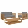 Modway Carlsbad 3-Piece Teak Wood Outdoor Patio Set in Natural Gray  - Set in Front Angle - Modway Carlsbad 3-Piece Teak Wood Outdoor Patio Set in Natural Gray  - Set in Front Angle
