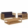 Modway Carlsbad 3-Piece Teak Wood Outdoor Patio Set in Natural Navy - Set in Front Angle - Modway Carlsbad 3-Piece Teak Wood Outdoor Patio Set in Natural Navy - Set in Front Angle