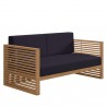 Modway Carlsbad 3-Piece Teak Wood Outdoor Patio Set in Natural Navy - Loveseat in Front Side Angle
