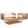 Modway Carlsbad 3-Piece Teak Wood Outdoor Patio Set - Natural White - Set in Front Side Angle