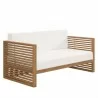 Modway Carlsbad 3-Piece Teak Wood Outdoor Patio Set - Natural White - Loveseat in Front Side Angle - Modway Carlsbad 3-Piece Teak Wood Outdoor Patio Set - Natural White - Loveseat in Front Side Angle