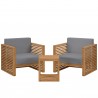 Modway Carlsbad 3-Piece Teak Wood Outdoor Patio Set - Natural Gray - Set in Front Angle