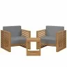 Modway Carlsbad 3-Piece Teak Wood Outdoor Patio Set - Natural Gray - Set in Front Angle - Modway Carlsbad 3-Piece Teak Wood Outdoor Patio Set - Natural Gray - Set in Front Angle