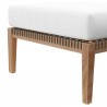 Modway Clearwater Outdoor Patio Teak Wood Ottoman in Gray White - Seat Closeup Angle