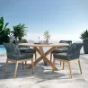 Modway Wellspring 5-Piece Outdoor Patio Teak Wood Dining Set - Blue Graphite - Lifestyle - Modway Wellspring 5-Piece Outdoor Patio Teak Wood Dining Set - Blue Graphite - Lifestyle