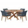 Modway Wellspring 5-Piece Outdoor Patio Teak Wood Dining Set - Blue Graphite - Set in Front Angle