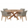 Modway Wellspring 5-Piece Outdoor Patio Teak Wood Dining Set in Light Gray Greige - Set in Front Angle