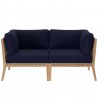 Modway Clearwater Outdoor Patio Teak Wood Loveseat in Gray Navy - Front Angle