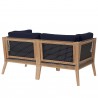 Modway Clearwater Outdoor Patio Teak Wood Loveseat in Gray Navy - Back Side Angle