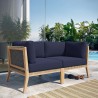Modway Clearwater Outdoor Patio Teak Wood Loveseat in Gray Navy - Lifestyle