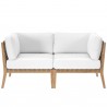 Modway Clearwater Outdoor Patio Teak Wood Loveseat in Gray White - Front Angle