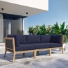 Modway Clearwater Outdoor Patio Teak Wood Sofa in Gray Navy - Lifestyle