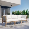 Modway Clearwater Outdoor Patio Teak Wood Sofa in Gray White - Lifestyle