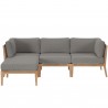 Modway Clearwater Outdoor Patio Teak Wood 4-Piece Sectional Sofa - Gray Graphite - Set in Front Angle