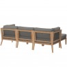 Modway Clearwater Outdoor Patio Teak Wood 4-Piece Sectional Sofa - Gray Graphite - Set in Back Side Angle