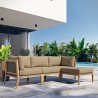 Modway Clearwater Outdoor Patio Teak Wood 4-Piece Sectional Sofa in Gray Light Brown - Lifestyle