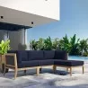 Modway Clearwater Outdoor Patio Teak Wood 4-Piece Sectional Sofa in Gray Navy - Lifestyle - Modway Clearwater Outdoor Patio Teak Wood 4-Piece Sectional Sofa in Gray Navy - Lifestyle