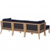 Modway Clearwater Outdoor Patio Teak Wood 4-Piece Sectional Sofa in Gray Navy - Set in Back Side Angle