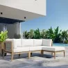 Modway Clearwater Outdoor Patio Teak Wood 4-Piece Sectional Sofa - Gray White - Lifestyle - Modway Clearwater Outdoor Patio Teak Wood 4-Piece Sectional Sofa - Gray White - Lifestyle