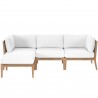 Modway Clearwater Outdoor Patio Teak Wood 4-Piece Sectional Sofa - Gray White - Set in Front Angle