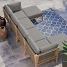 Modway Clearwater Outdoor Patio Teak Wood 6-Piece Sectional Sofa - Gray Graphite - Lifestyle