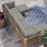Modway Clearwater Outdoor Patio Teak Wood 6-Piece Sectional Sofa - Gray Graphite - Lifestyle - Modway Clearwater Outdoor Patio Teak Wood 6-Piece Sectional Sofa - Gray Graphite - Lifestyle