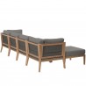 Modway Clearwater Outdoor Patio Teak Wood 6-Piece Sectional Sofa - Gray Graphite - Set in Back Side Angle
