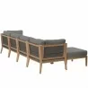 Modway Clearwater Outdoor Patio Teak Wood 6-Piece Sectional Sofa - Gray Graphite - Set in Back Side Angle - Modway Clearwater Outdoor Patio Teak Wood 6-Piece Sectional Sofa - Gray Graphite - Set in Back Side Angle