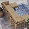 Modway Clearwater Outdoor Patio Teak Wood 6-Piece Sectional Sofa - Light Brown - Lifestyle 2