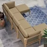 Modway Clearwater Outdoor Patio Teak Wood 6-Piece Sectional Sofa - Light Brown - Lifestyle 2 - Modway Clearwater Outdoor Patio Teak Wood 6-Piece Sectional Sofa - Light Brown - Lifestyle 2