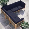 Modway Clearwater Outdoor Patio Teak Wood 5-Piece Sectional Sofa in Gray Navy - Lifestyle
