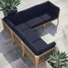 Modway Clearwater Outdoor Patio Teak Wood 5-Piece Sectional Sofa in Gray Navy - Lifestyle - Modway Clearwater Outdoor Patio Teak Wood 5-Piece Sectional Sofa in Gray Navy - Lifestyle