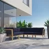 Modway Clearwater Outdoor Patio Teak Wood 5-Piece Sectional Sofa in Gray Navy - Lifestyle - Modway Clearwater Outdoor Patio Teak Wood 5-Piece Sectional Sofa in Gray Navy - Lifestyle