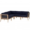 Modway Clearwater Outdoor Patio Teak Wood 5-Piece Sectional Sofa in Gray Navy - Set in Front Angle