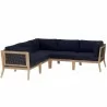 Modway Clearwater Outdoor Patio Teak Wood 5-Piece Sectional Sofa in Gray Navy - Set in Front Angle - Modway Clearwater Outdoor Patio Teak Wood 5-Piece Sectional Sofa in Gray Navy - Set in Front Angle