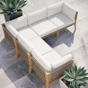 Modway Clearwater Outdoor Patio Teak Wood 5-Piece Sectional Sofa in Gray White - Lifestyle