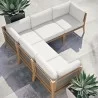 Modway Clearwater Outdoor Patio Teak Wood 5-Piece Sectional Sofa in Gray White - Lifestyle - Modway Clearwater Outdoor Patio Teak Wood 5-Piece Sectional Sofa in Gray White - Lifestyle
