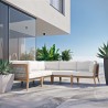 Modway Clearwater Outdoor Patio Teak Wood 5-Piece Sectional Sofa in Gray White - Lifestyle