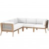 Modway Clearwater Outdoor Patio Teak Wood 5-Piece Sectional Sofa in Gray White - Set in Front Angle