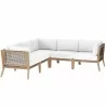 Modway Clearwater Outdoor Patio Teak Wood 5-Piece Sectional Sofa in Gray White - Set in Front Angle - Modway Clearwater Outdoor Patio Teak Wood 5-Piece Sectional Sofa in Gray White - Set in Front Angle