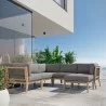 Modway Clearwater Outdoor Patio Teak Wood 6-Piece Sectional Sofa - Gray Graphite - Lifestyle - Modway Clearwater Outdoor Patio Teak Wood 6-Piece Sectional Sofa - Gray Graphite - Lifestyle