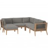 Modway Clearwater Outdoor Patio Teak Wood 6-Piece Sectional Sofa - Gray Graphite - Set in Front Angle