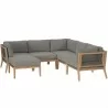 Modway Clearwater Outdoor Patio Teak Wood 6-Piece Sectional Sofa - Gray Graphite - Set in Front Angle - Modway Clearwater Outdoor Patio Teak Wood 6-Piece Sectional Sofa - Gray Graphite - Set in Front Angle