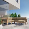 Modway Clearwater Outdoor Patio Teak Wood 6-Piece Sectional Sofa - Light brown - Lifestyle