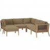 Modway Clearwater Outdoor Patio Teak Wood 6-Piece Sectional Sofa - Light brown - Set in Front Side Angle