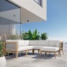 Modway Clearwater Outdoor Patio Teak Wood 6-Piece Sectional Sofa - Gray White - Lifestyle