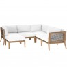 Modway Clearwater Outdoor Patio Teak Wood 6-Piece Sectional Sofa - Gray White - Set in Front Side Angle